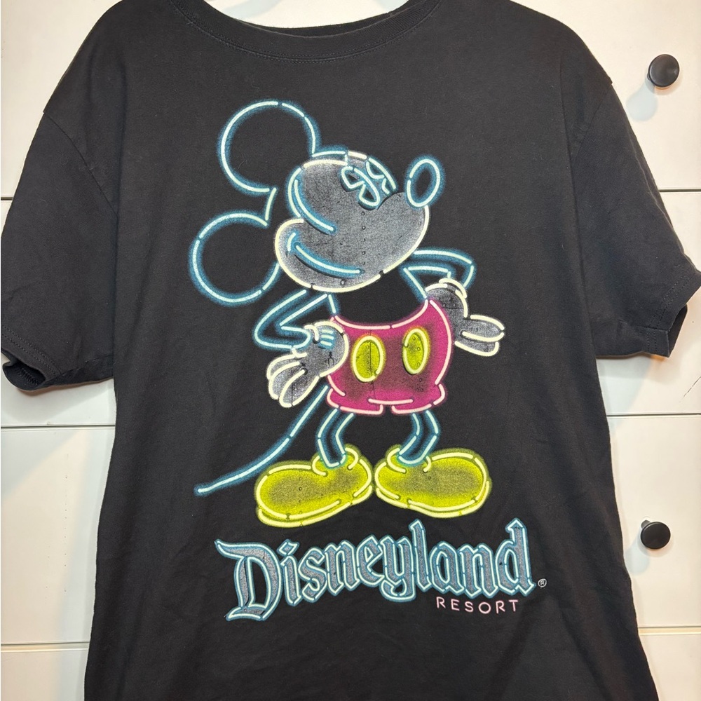 Disneyland Resort Mickey Mouse Neon Sign Big Portrait Black T-Shirt